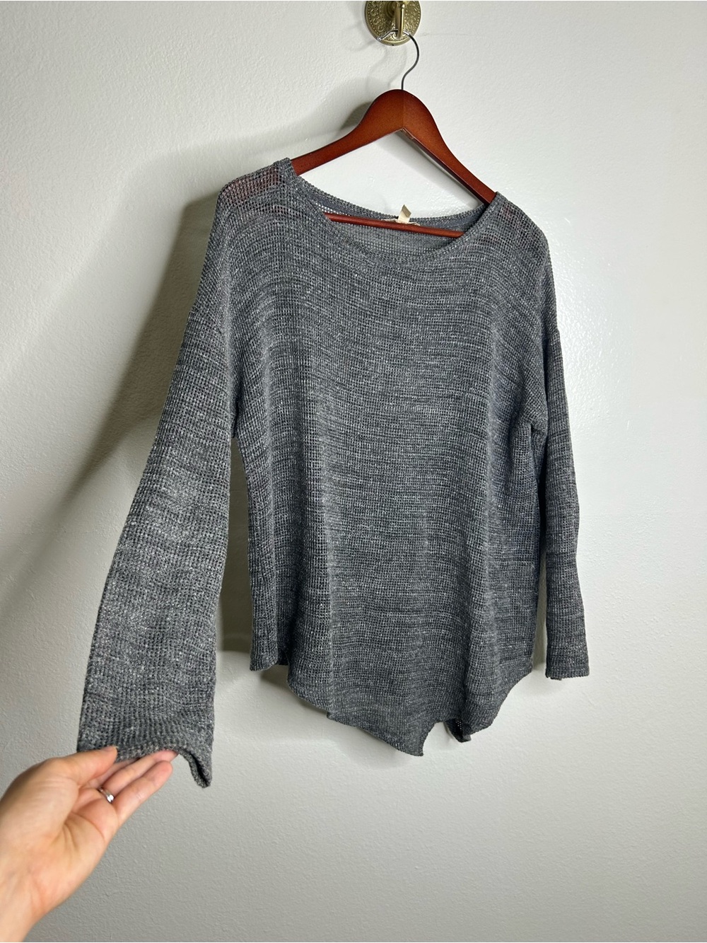 Eileen Fisher 100% Cotton Open Knit Gray Lightweight Handerchief Sweater